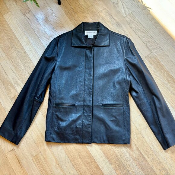 Jones New York Women's Dark Brown Leather Button-Up Jacket, Size: XL - Picture 3 of 16